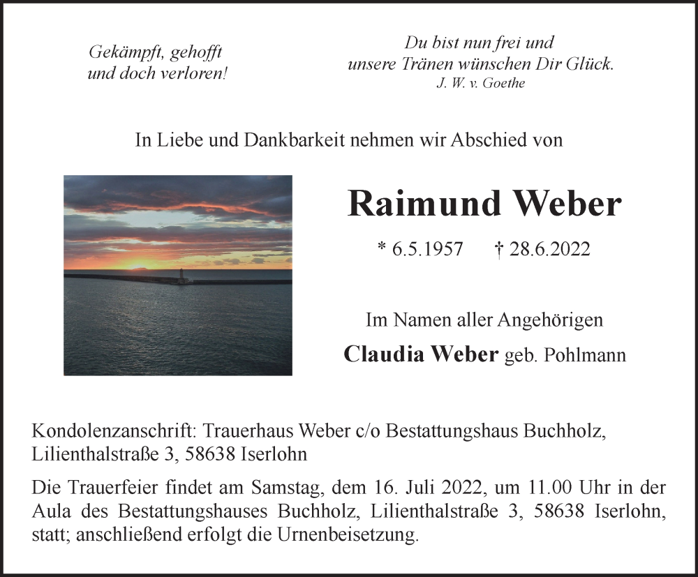 Traueranzeigen Von Raimund Weber Trauer In NRW De