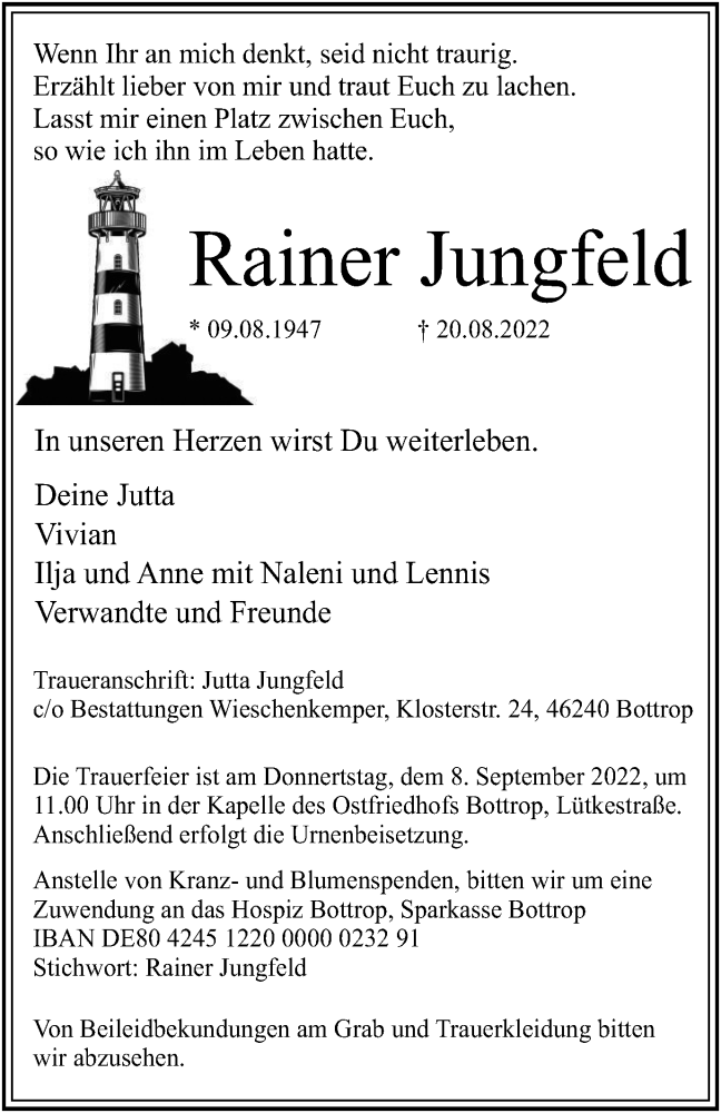 Traueranzeigen Von Rainer Jungfeld Trauer In NRW De