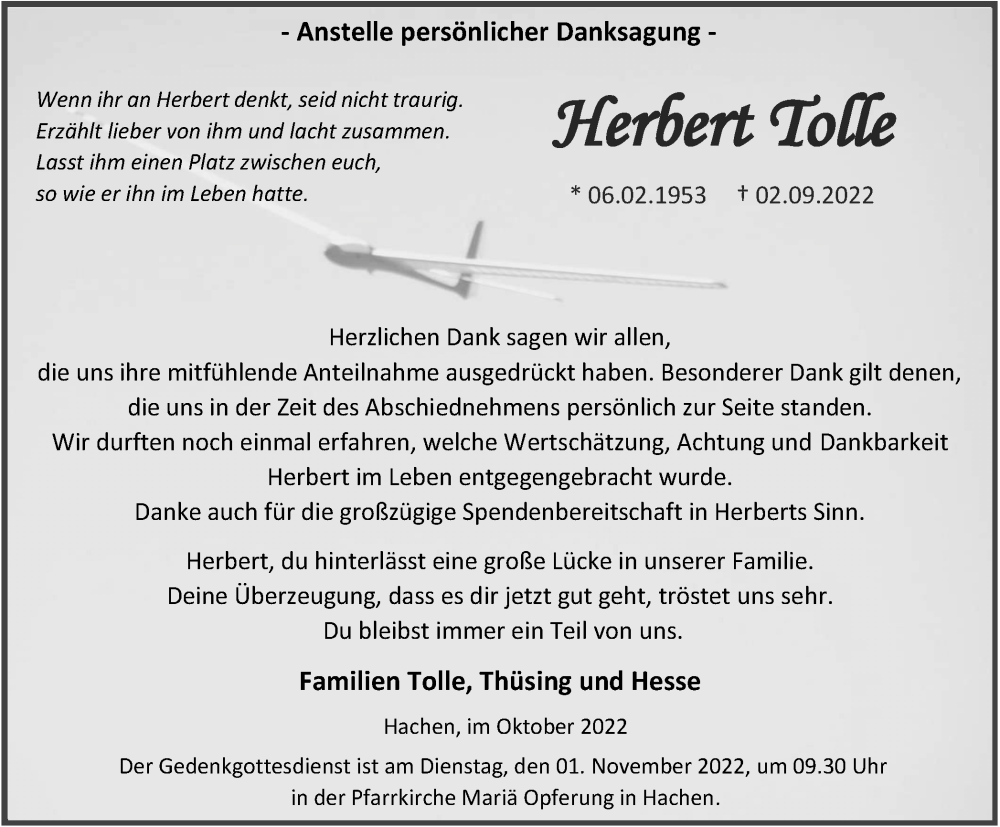 Traueranzeigen Von Herbert Tolle Trauer In NRW De