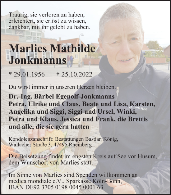 Traueranzeigen Von Marlies Mathilde Jonkmanns Trauer In NRW De