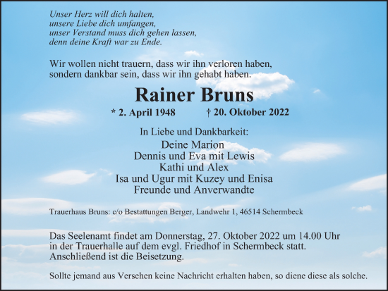 Traueranzeigen Von Rainer Bruns Trauer In Nrw De