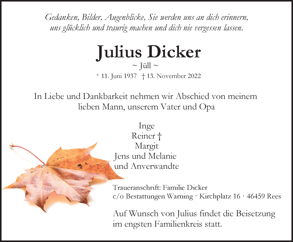 Traueranzeigen Von Julius Dicker Trauer In NRW De