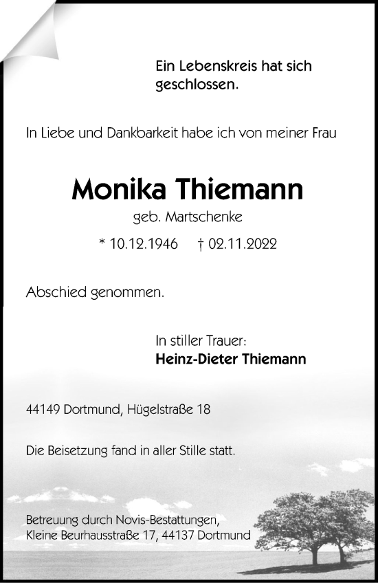 Traueranzeigen Von Monika Thiemann Trauer In Nrw De