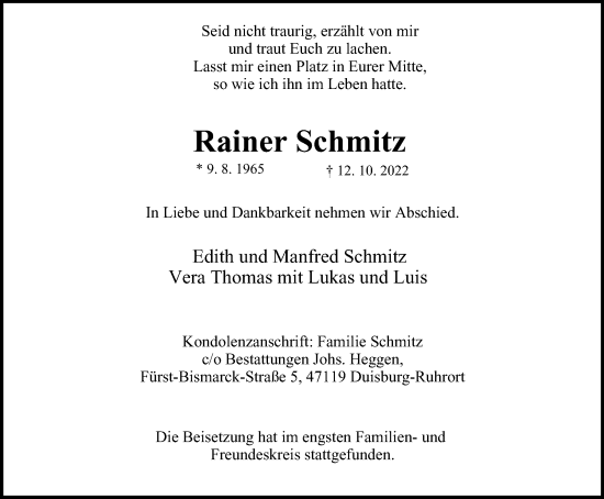 Traueranzeigen Von Rainer Schmitz Trauer In Nrw De