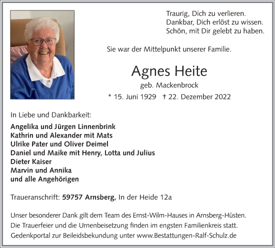 Traueranzeigen Von Agnes Heite Trauer In Nrw De