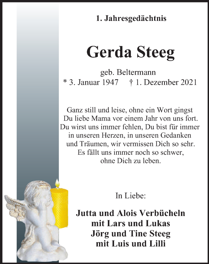 Traueranzeigen Von Gerda Steeg Trauer In NRW De