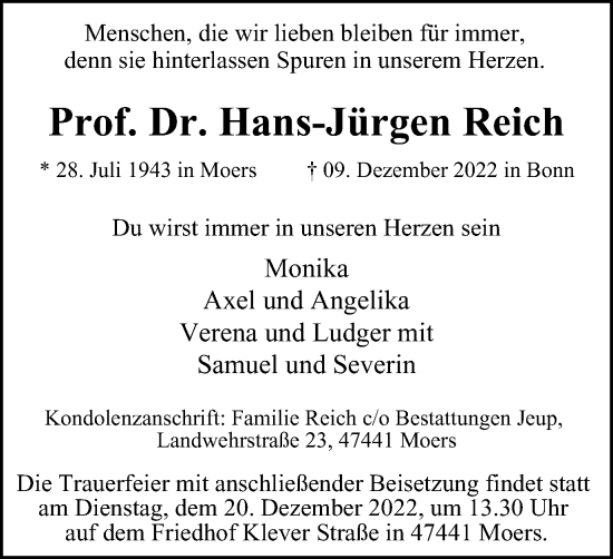 Traueranzeigen von Hans Jürgen Reich Trauer in NRW de