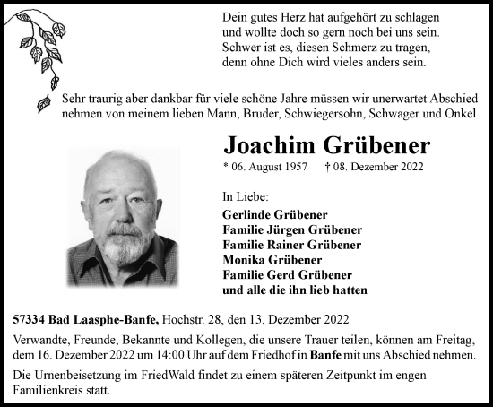 Traueranzeigen Von Joachim Gr Bener Trauer In Nrw De