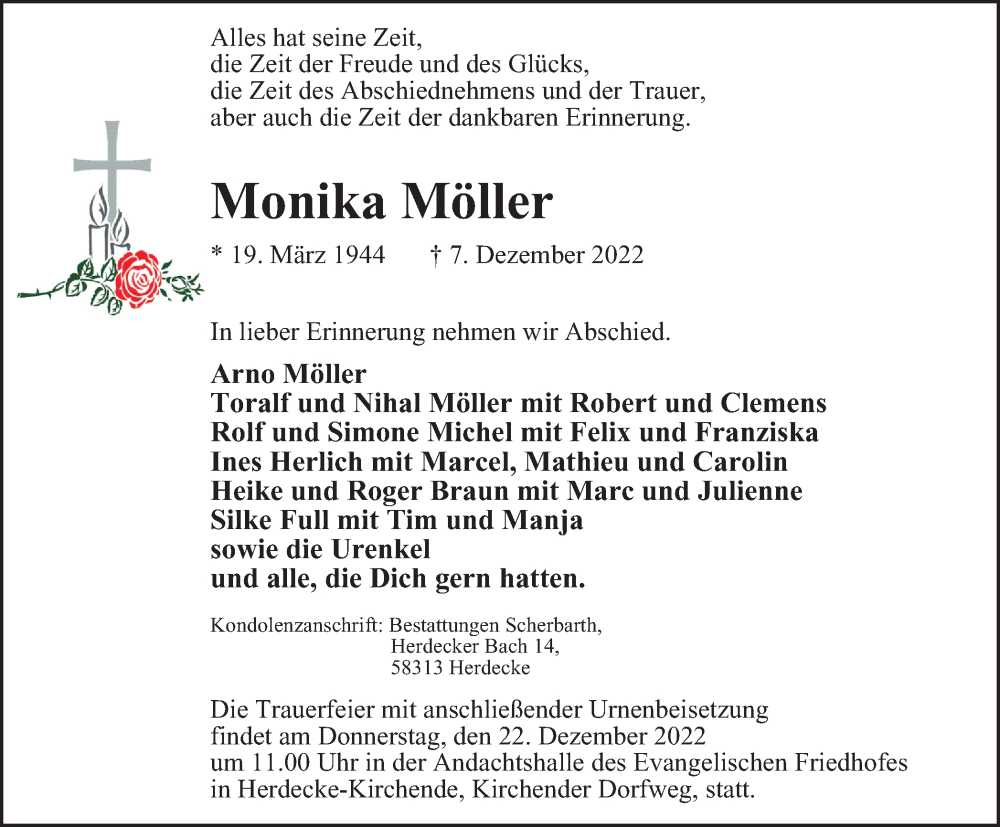 Traueranzeigen von Monika Möller Trauer in NRW de