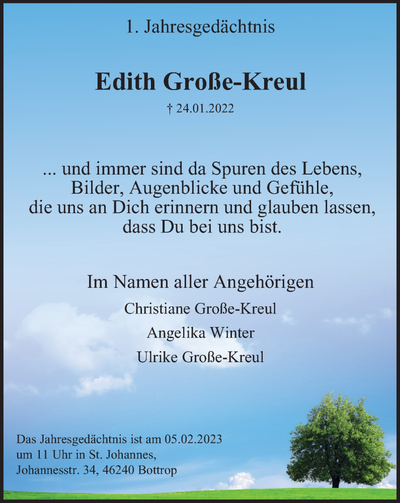 Traueranzeigen Von Edith Gro E Kreul Trauer In Nrw De