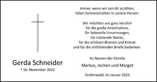 Traueranzeigen Von Gerda Schneider Trauer In Nrw De