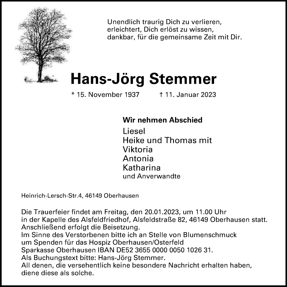 Traueranzeigen von Hans Jörg Stemmer Trauer in NRW de