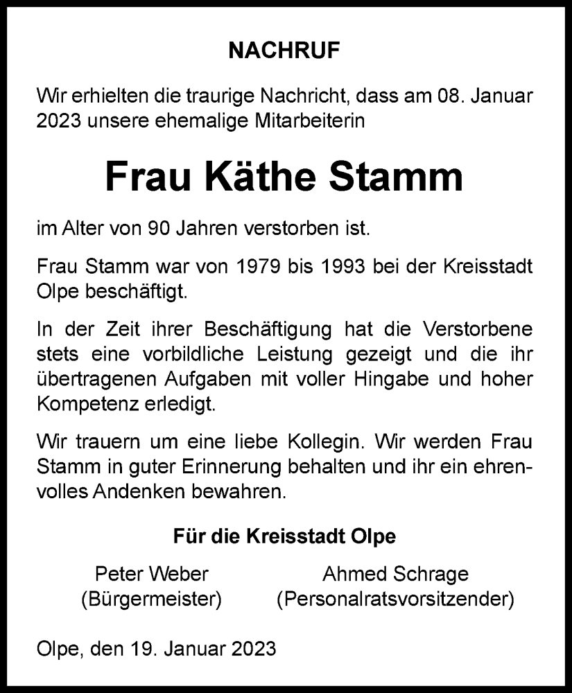 Traueranzeigen Von K The Stamm Trauer In Nrw De