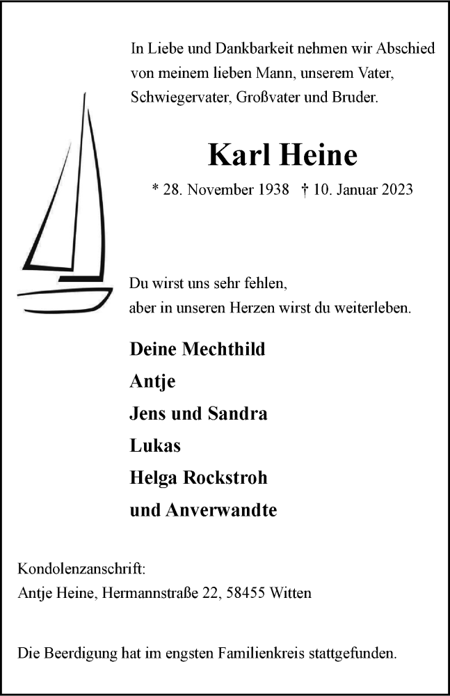 Traueranzeigen Von Karl Heine Trauer In NRW De