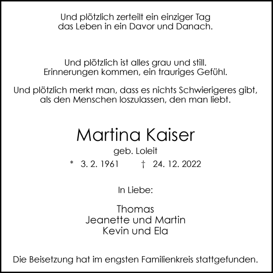 Traueranzeigen Von Martina Kaiser Trauer In NRW De