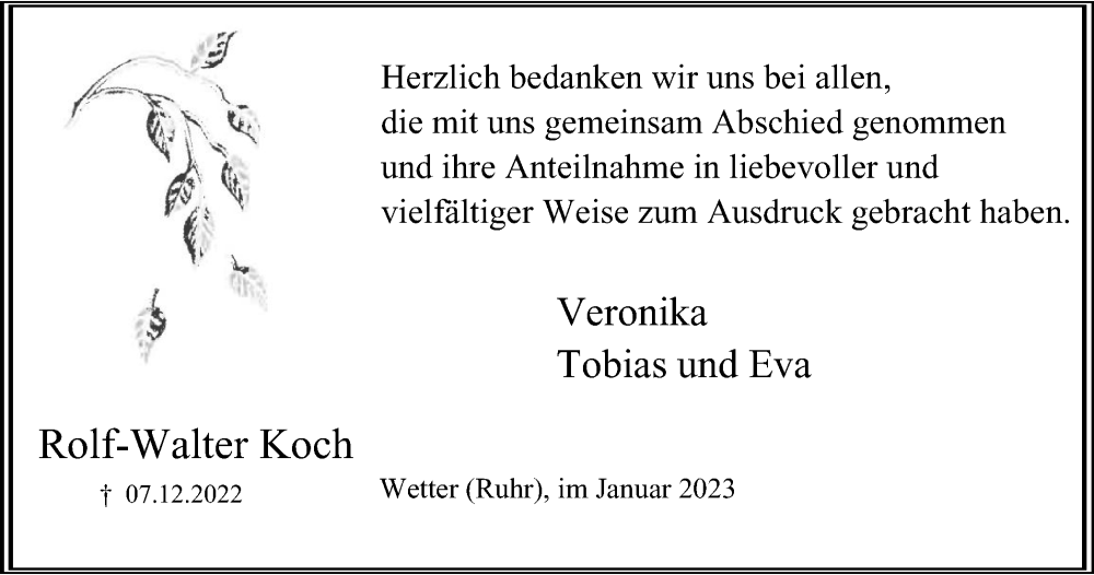 Traueranzeigen Von Rolf Walter Koch Trauer In NRW De