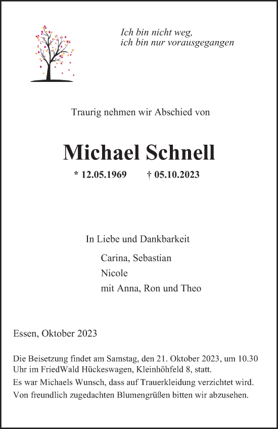 Traueranzeigen Von Michael Schnell Trauer In NRW De