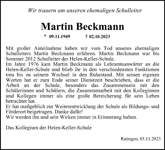 Traueranzeigen Von Martin Beckmann Trauer In NRW De