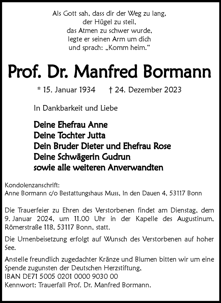 Traueranzeigen Von Manfred Bormann Trauer In NRW De