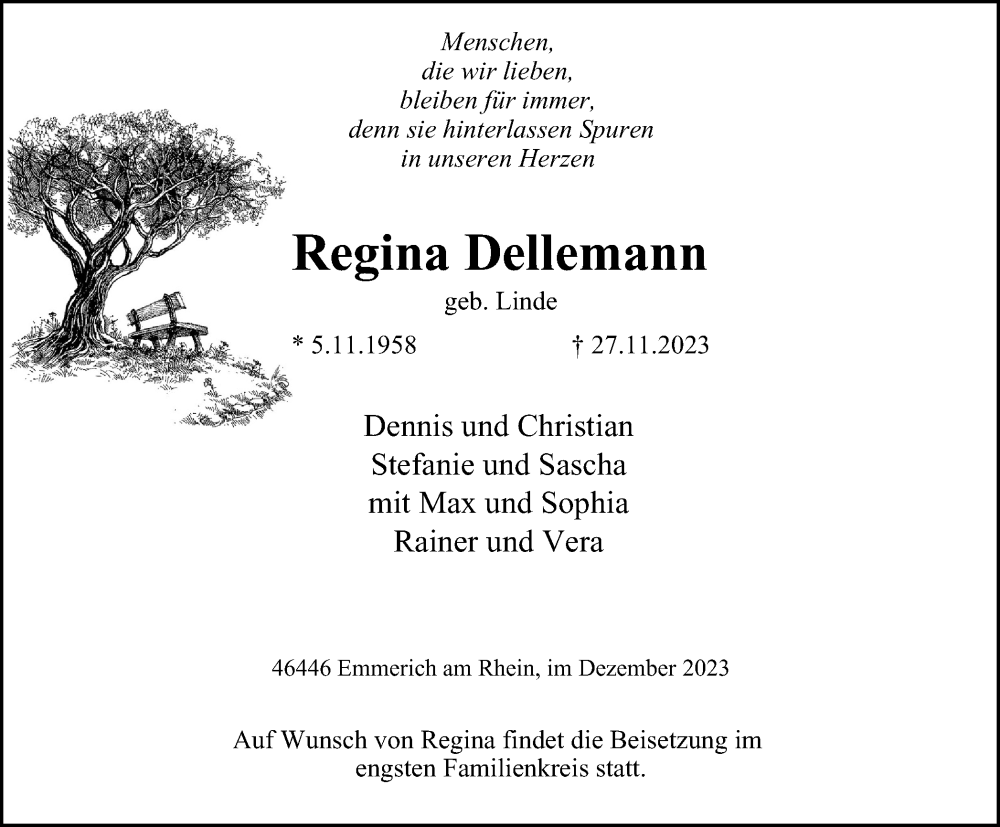 Traueranzeigen Von Regina Dellemann Trauer In NRW De