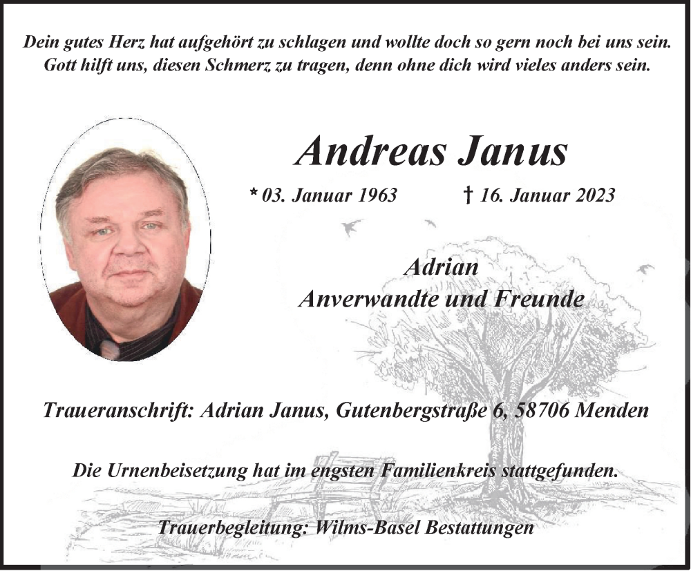 Traueranzeigen Von Andreas Janus Trauer In Nrw De