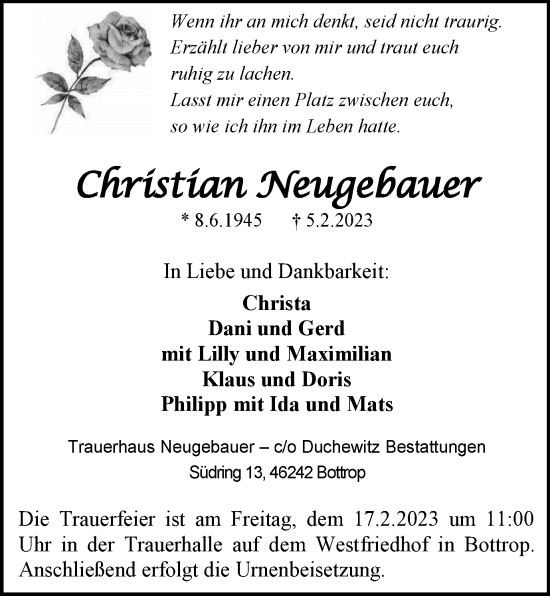 Traueranzeigen Von Christian Neugebauer Trauer In NRW De