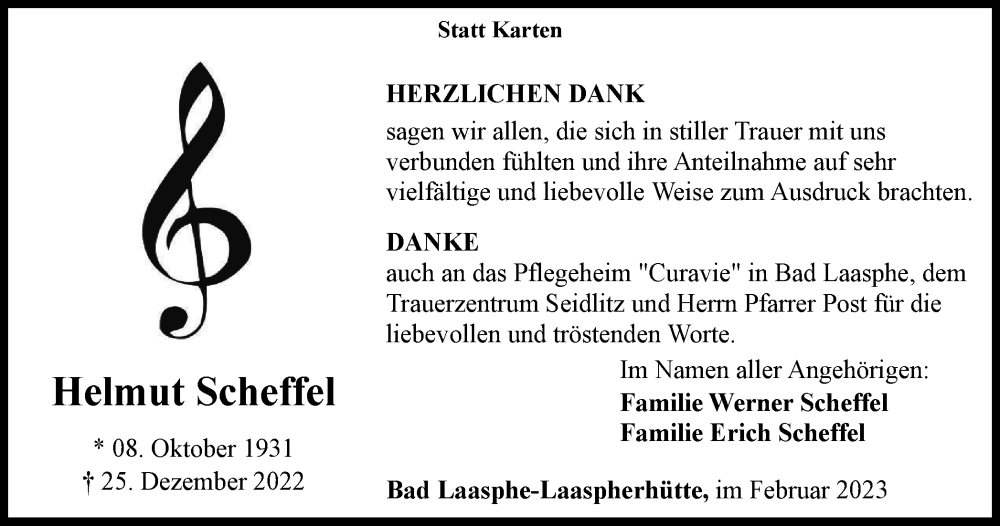 Traueranzeigen Von Helmut Scheffel Trauer In NRW De