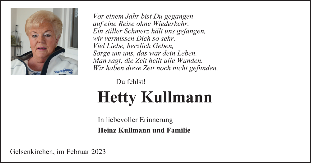 Traueranzeigen Von Hetty Kullmann Trauer In NRW De