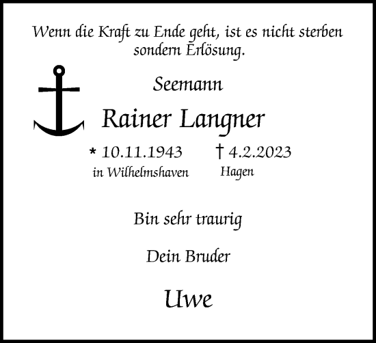 Traueranzeigen Von Rainer Langner Trauer In NRW De