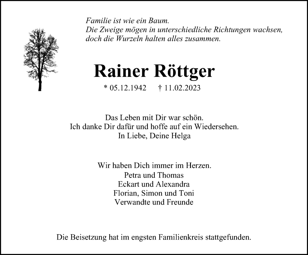 Traueranzeigen von Rainer Röttger Trauer in NRW de