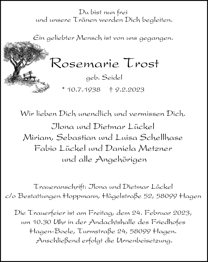 Traueranzeigen Von Rosemarie Trost Trauer In NRW De