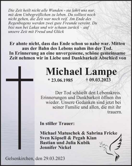 Traueranzeigen Von Michael Lampe Trauer In Nrw De