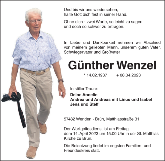 Traueranzeigen Von G Nther Wenzel Trauer In Nrw De