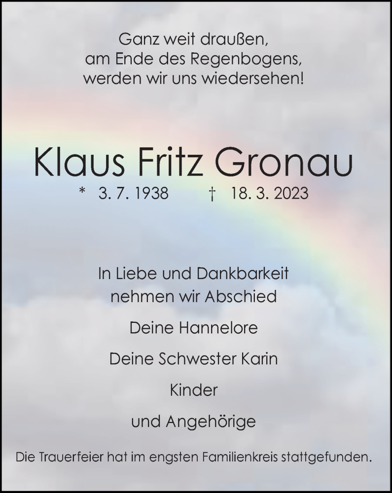 Traueranzeigen Von Klaus Fritz Gronau Trauer In Nrw De