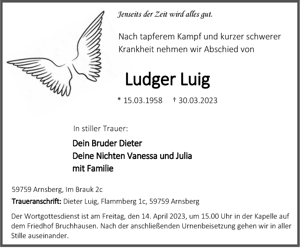 Traueranzeigen Von Ludger Luig Trauer In NRW De