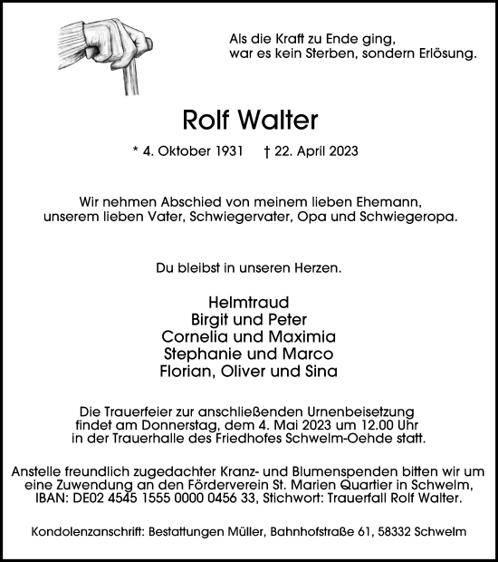 Traueranzeigen Von Rolf Walter Trauer In NRW De