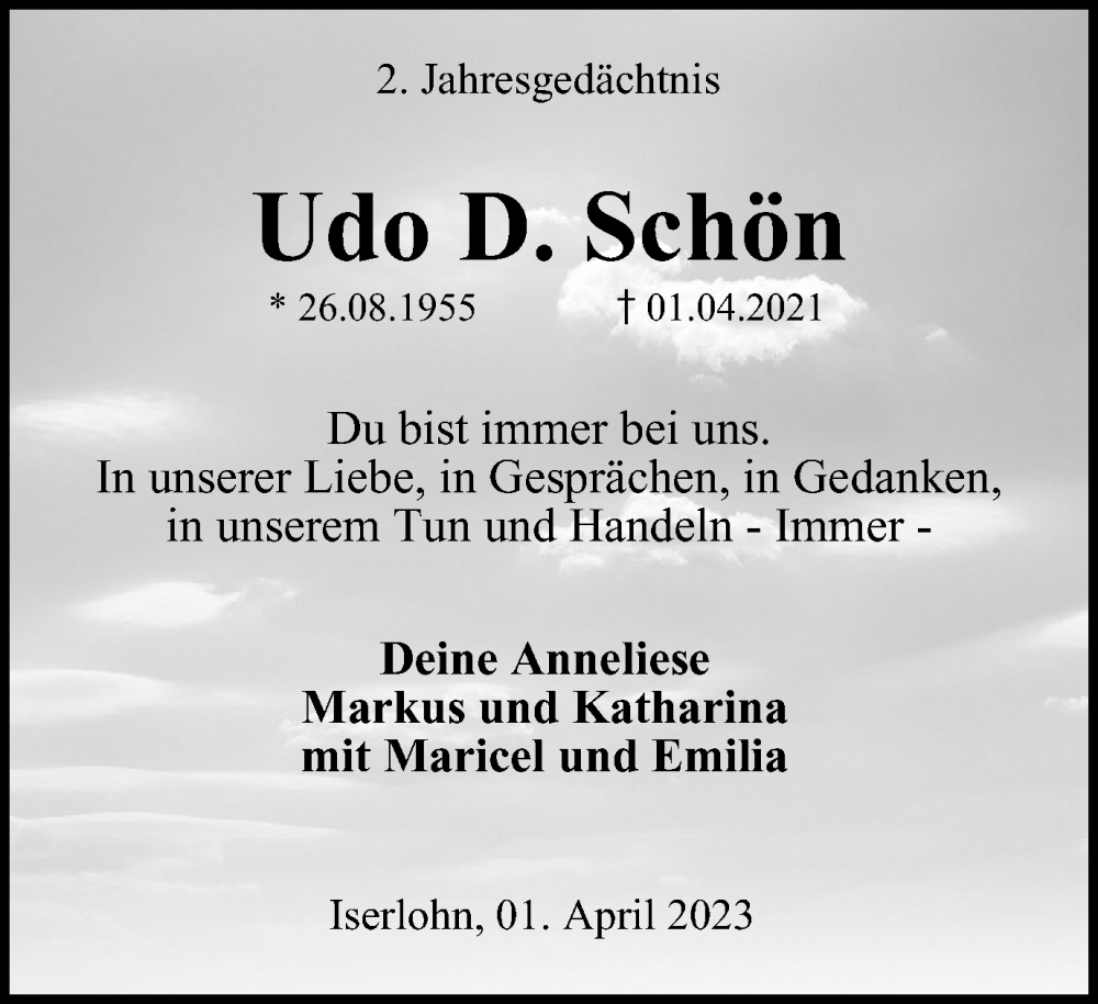 Traueranzeigen Von Udo D Sch N Trauer In Nrw De