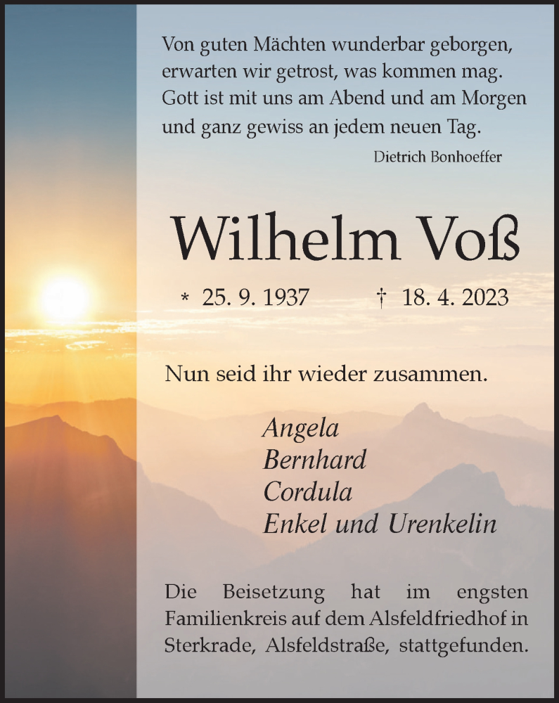 Traueranzeigen von Wilhelm Voß Trauer in NRW de