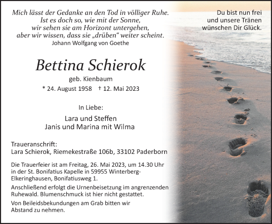 Traueranzeigen Von Bettina Schierok Trauer In Nrw De