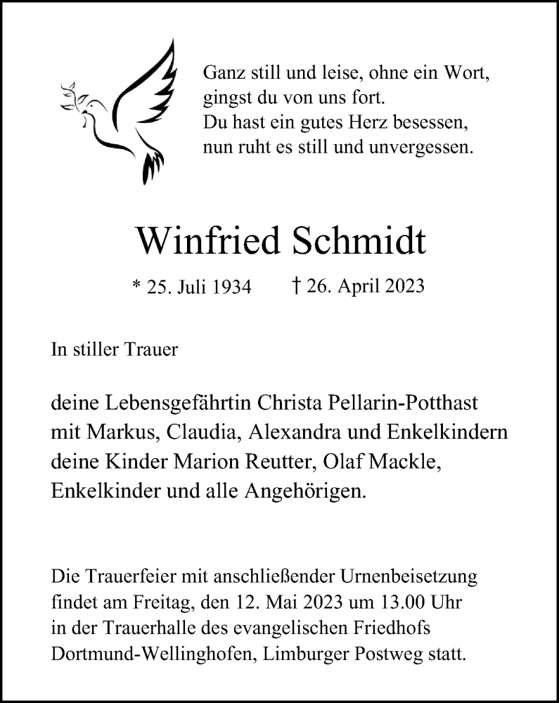 Traueranzeigen Von Winfried Schmidt Trauer In NRW De