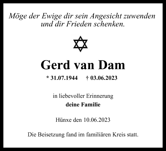 Traueranzeigen Von Gerd Van Dam Trauer In Nrw De