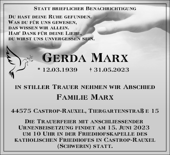 Traueranzeigen Von Gerda Marx Trauer In NRW De