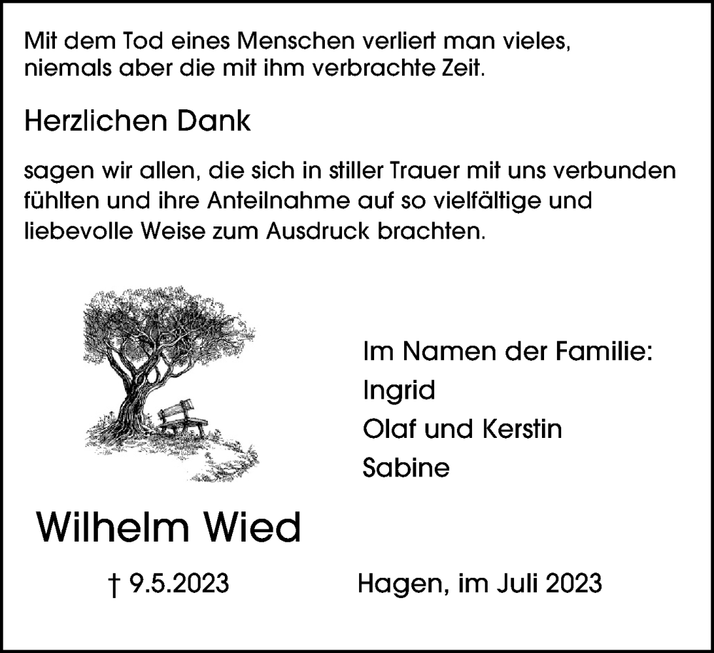 Traueranzeigen Von Wilhelm Wied Trauer In NRW De