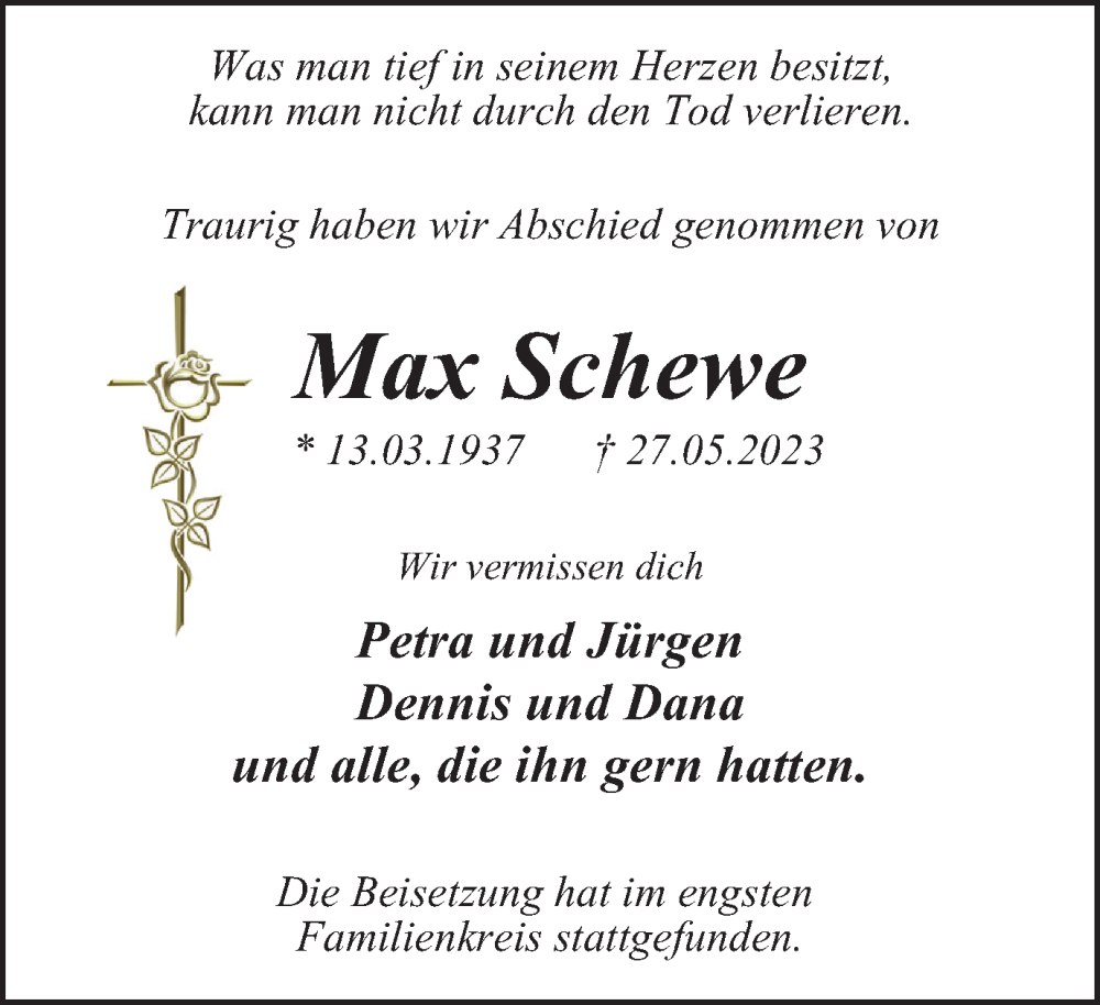 Traueranzeigen Von Max Schewe Trauer In NRW De