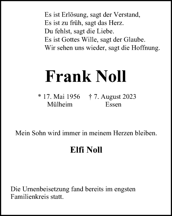 Traueranzeigen Von Frank Noll Trauer In NRW De