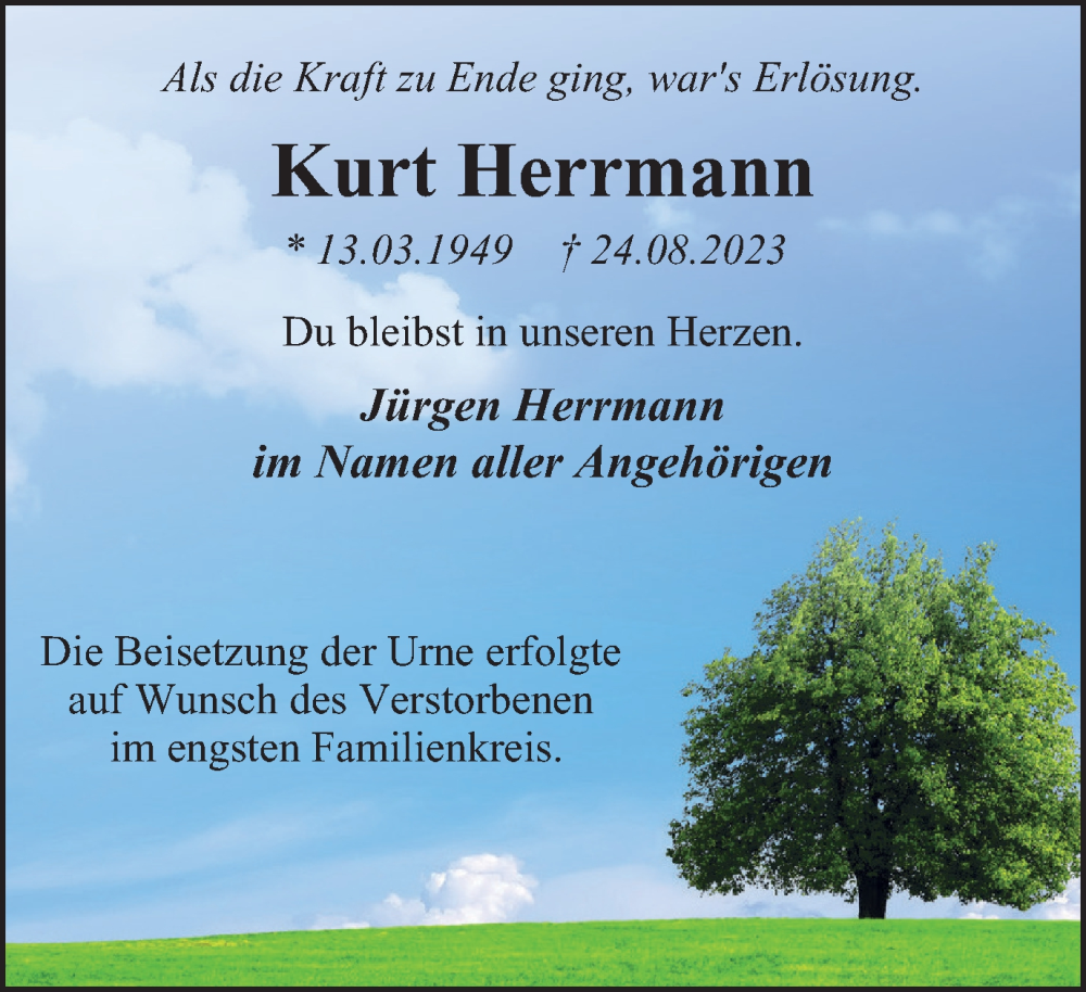 Traueranzeigen Von Kurt Herrmann Trauer In NRW De