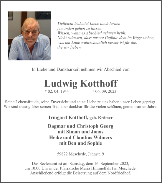 Traueranzeigen Von Ludwig Kotthoff Trauer In NRW De