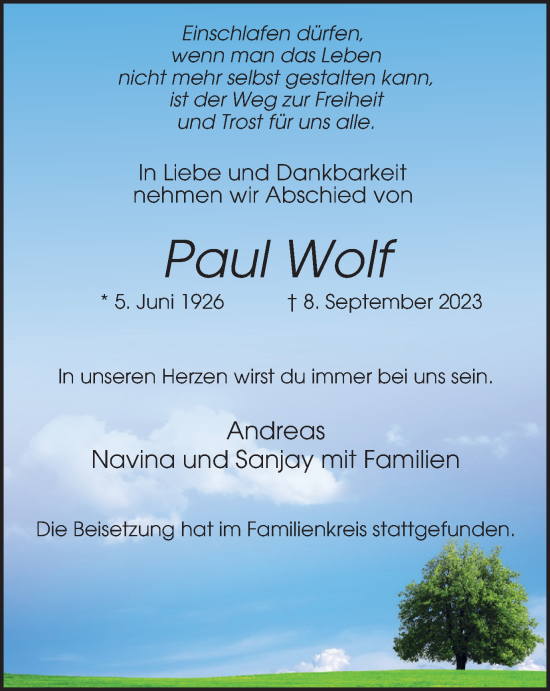 Traueranzeigen Von Paul Wolf Trauer In Nrw De