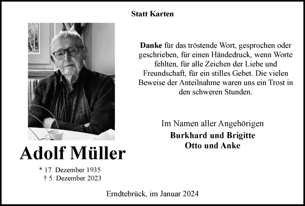 Traueranzeigen von Adolf Müller Trauer in NRW de