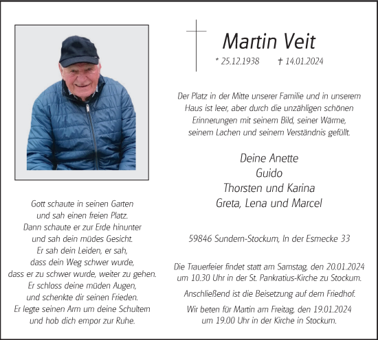 Traueranzeigen Von Martin Veit Trauer In Nrw De